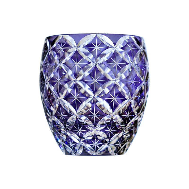 Edo Kiriko Violet Star Hand Cut Crystal Glass + Wooden Gift Box