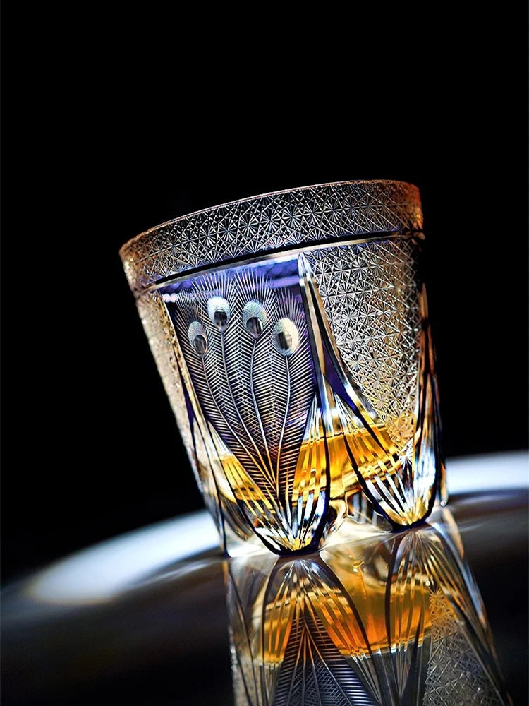 Edo Kiriko Violet Peacock Crystal Glass