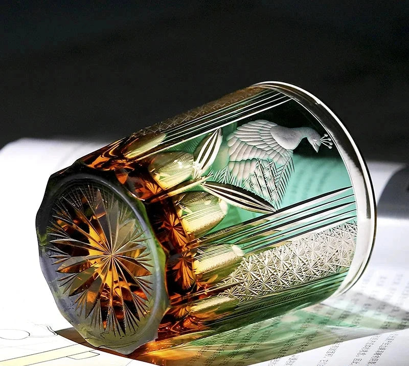 Edo Kiriko Peacock Crystal Glass