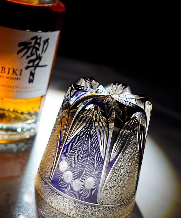 Edo Kiriko Violet Peacock Crystal Glass
