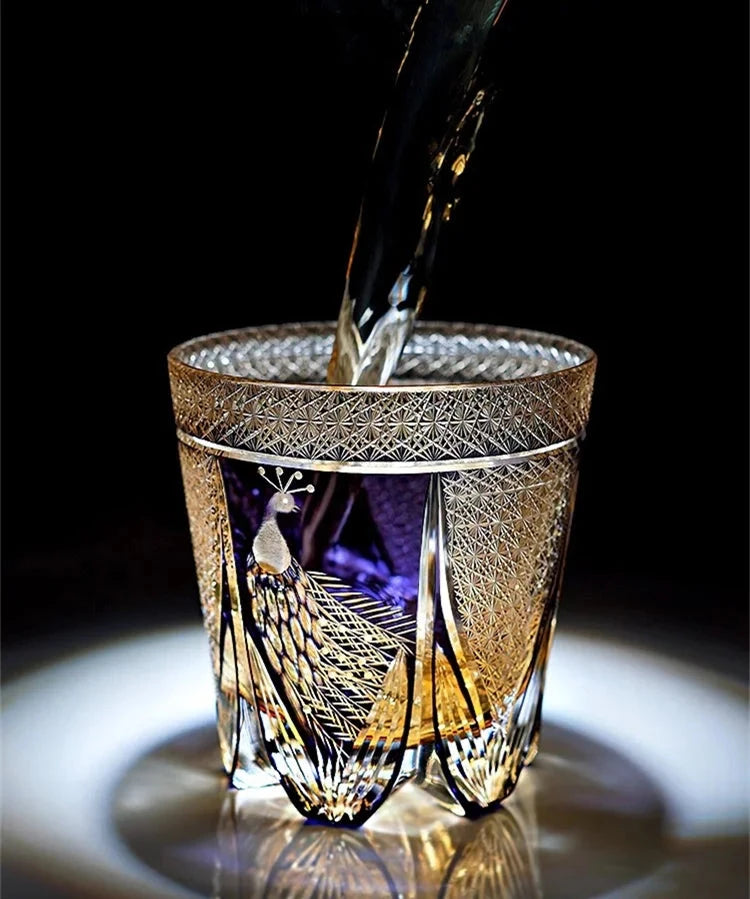 Edo Kiriko Violet Peacock Crystal Glass
