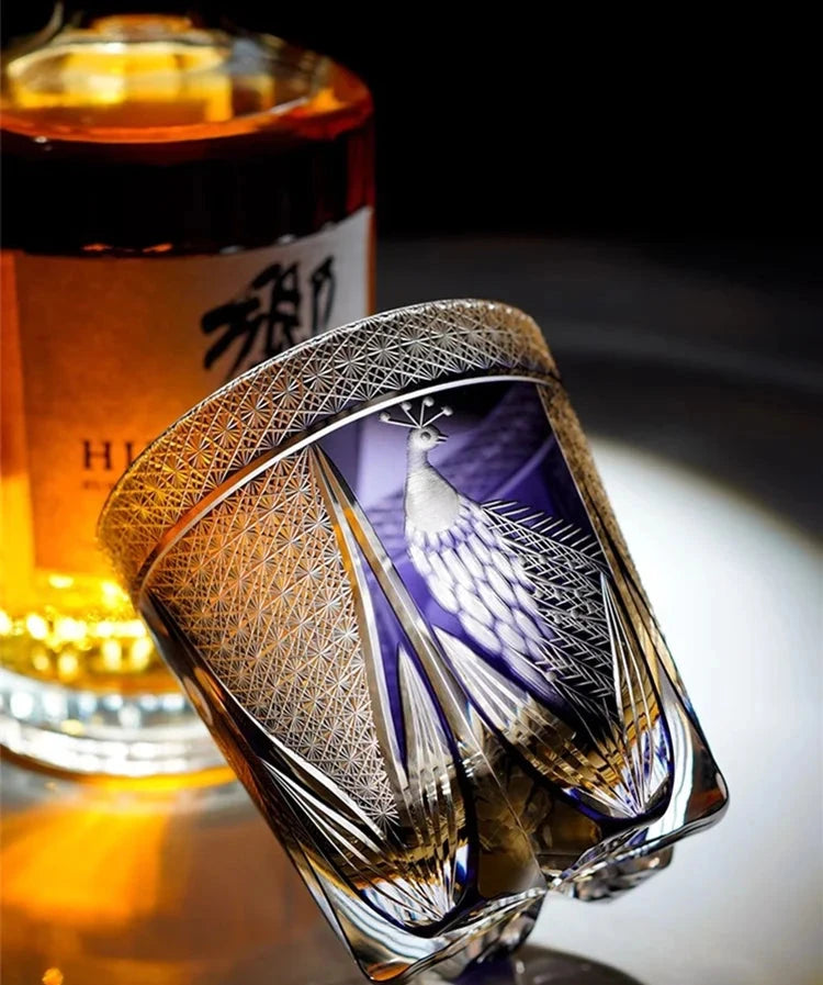 Edo Kiriko Violet Peacock Crystal Glass