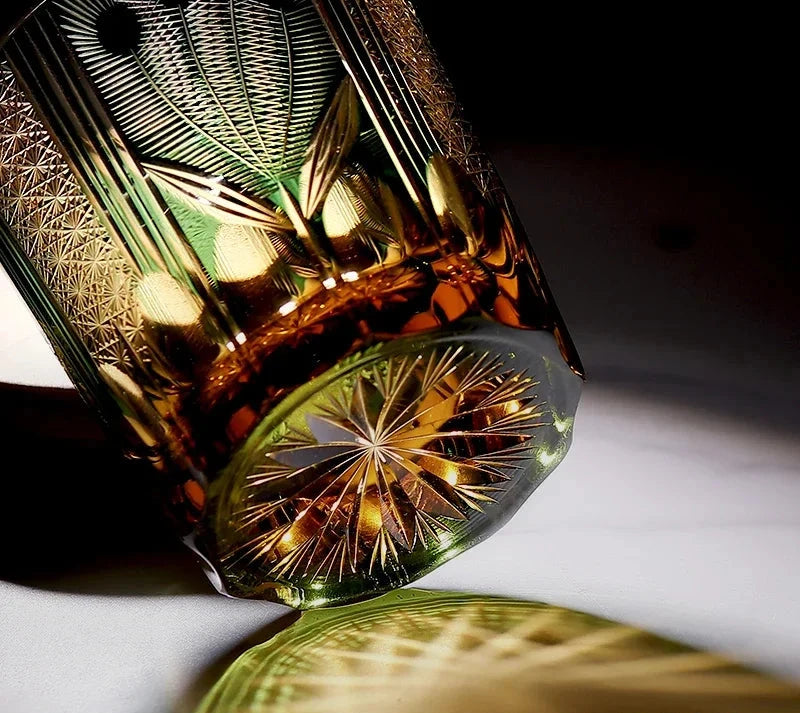 Edo Kiriko Peacock Crystal Glass