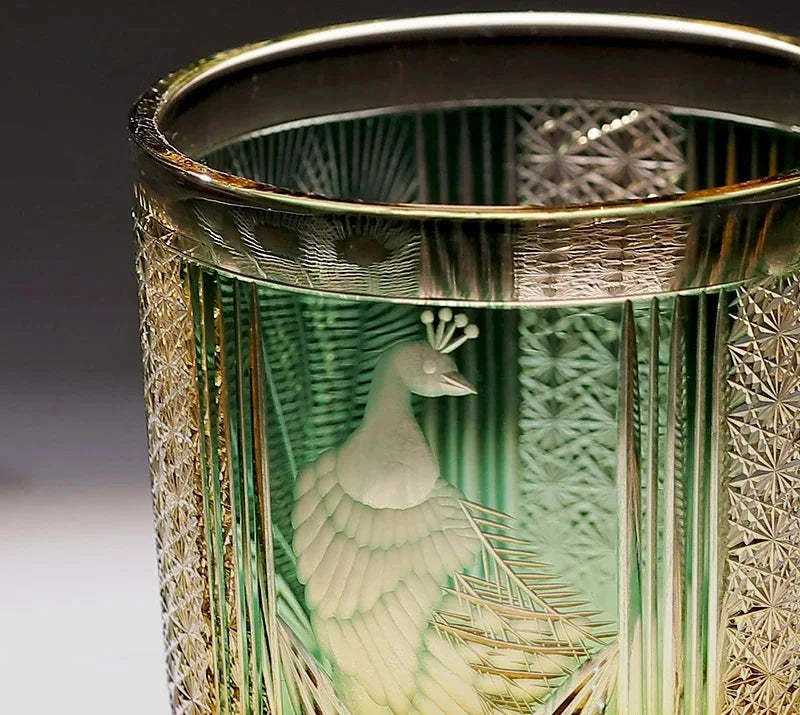 Edo Kiriko Peacock Crystal Glass